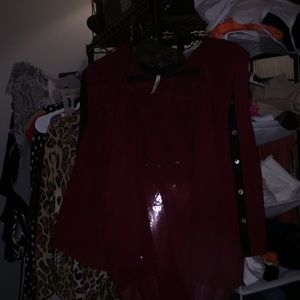 Burgundy button up pullover silver rhinestone.